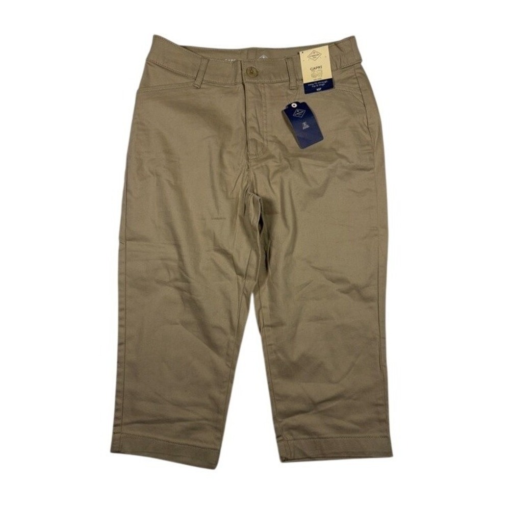 St. Johns Bay Secretly Slender Capri Pants Womens 8 Khaki Mid Rise Tummy Control